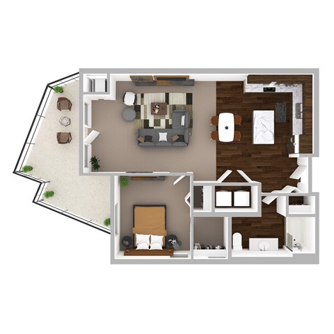 Floor plan for 1 bed, 1 bath, 848 sqft